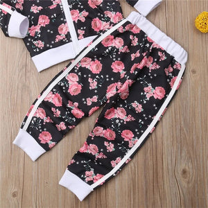 3-7 Year Baby Girl Clothes Set Floral Print Tracksuit