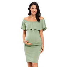 Load image into Gallery viewer, Women Maternity Dress Off Shoulder Ruffle Sleeveless Bodycon Dress Elegant Ruched Sides Bodycon Dresses
