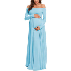 Women Maternity Dresses Elegant Solid One Shoulder Pregnancy Dress