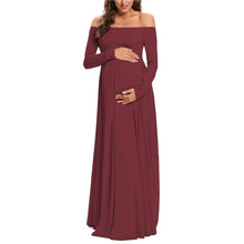 Load image into Gallery viewer, Women Maternity Dresses Elegant Solid One Shoulder Pregnancy Dress
