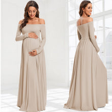 Load image into Gallery viewer, Women Maternity Dresses Elegant Solid One Shoulder Pregnancy Dress
