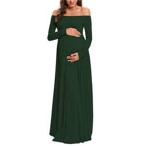 Women Maternity Dresses Elegant Solid One Shoulder Pregnancy Dress