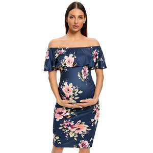 Women Maternity Dress Off Shoulder Ruffle Sleeveless Bodycon Dress Elegant Ruched Sides Bodycon Dresses