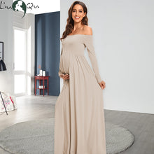 Load image into Gallery viewer, Women Maternity Dresses Elegant Solid One Shoulder Pregnancy Dress
