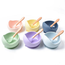 Load image into Gallery viewer, 2PCS/Set Silicone Baby Feeding Bowl Tableware for Kids Waterproof Suction Bowl With Spoon
