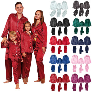 Satin Pajama PJ's 2PCS Solid Family Clothing Sets