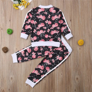 3-7 Year Baby Girl Clothes Set Floral Print Tracksuit