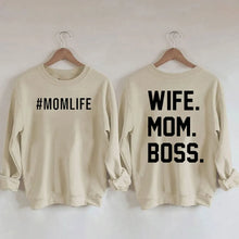 Load image into Gallery viewer, Women&#39;s &quot;Wife Mom Boss&quot; Printed Cotton Female Cute Long Sleeves Sweatshirt
