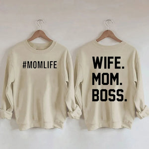 Women's "Wife Mom Boss" Printed Cotton Female Cute Long Sleeves Sweatshirt