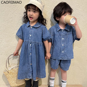 Denim set Boys or Girls Dress short sleeve(Sold Separately)