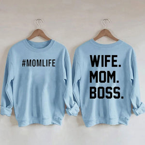 Women's "Wife Mom Boss" Printed Cotton Female Cute Long Sleeves Sweatshirt