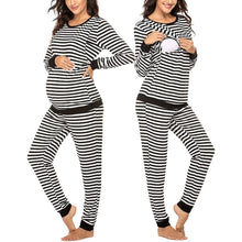 Load image into Gallery viewer, Maternity Pajamas Striped Nursing Sleepwear Full Sleeve Nursing Pajama Set Breastfeeding
