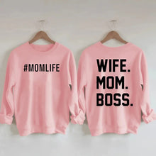 Load image into Gallery viewer, Women&#39;s &quot;Wife Mom Boss&quot; Printed Cotton Female Cute Long Sleeves Sweatshirt
