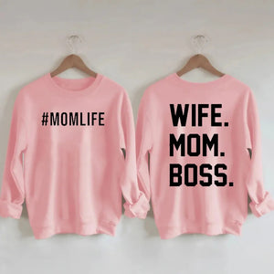 Women's "Wife Mom Boss" Printed Cotton Female Cute Long Sleeves Sweatshirt