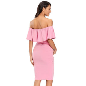 Women Maternity Dress Off Shoulder Ruffle Sleeveless Bodycon Dress Elegant Ruched Sides Bodycon Dresses