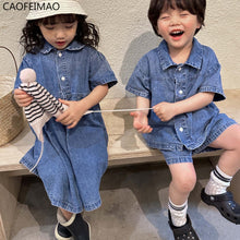 Load image into Gallery viewer, Denim set Boys or Girls Dress short sleeve(Sold Separately)
