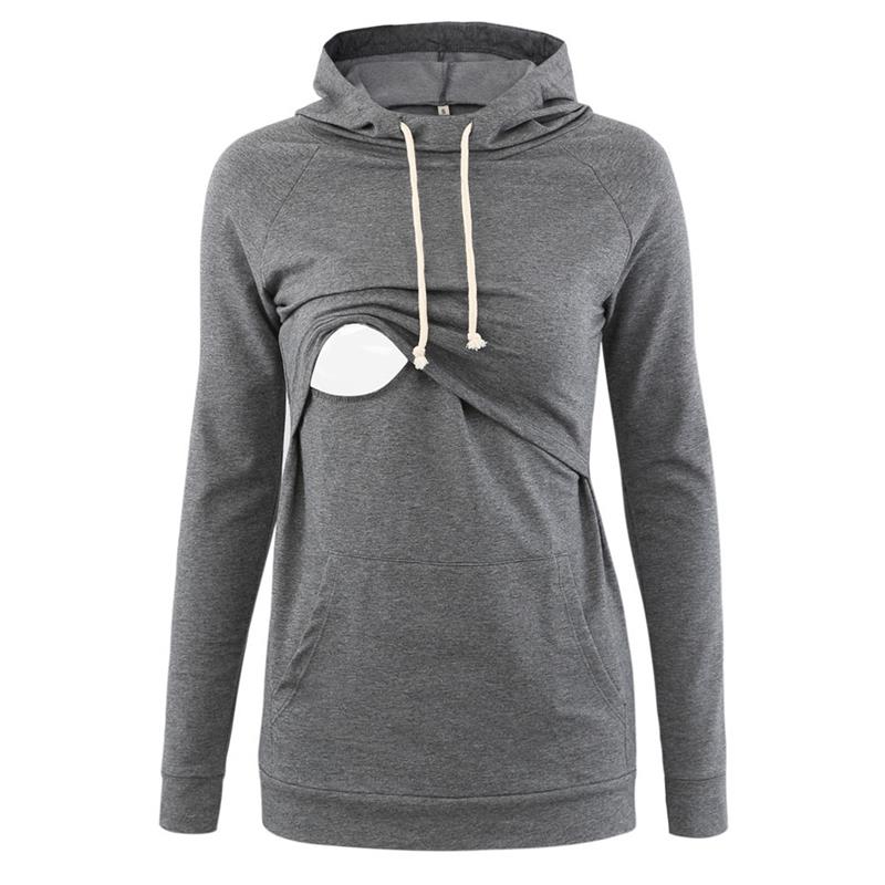 Maternity Nursing Hoodie Long Sleeves Womens Breastfeeding Clothes Casual with pockets