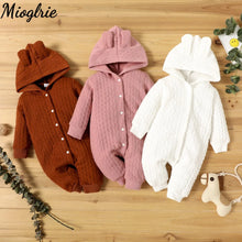 Load image into Gallery viewer, Autumn Winter Baby Romper Boys Girls Lovely Ears Hooded Long Sleeve Baby Clothes Solid Newborn Winter Clothes Baby Girl Clothes
