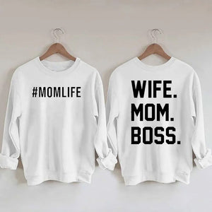 Women's "Wife Mom Boss" Printed Cotton Female Cute Long Sleeves Sweatshirt