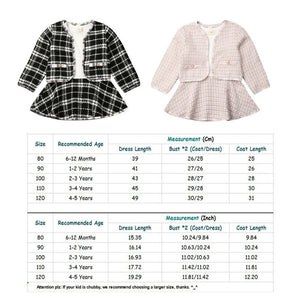 Stock Cute Girls Toddler Kid Baby Long Sleeve Coat Dress 2PCS Plaid Coat Tutu Dresses Suit