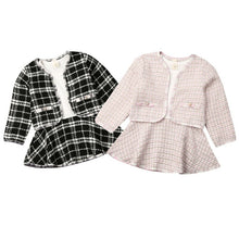 Load image into Gallery viewer, Stock Cute Girls Toddler Kid Baby Long Sleeve Coat Dress 2PCS Plaid Coat Tutu Dresses Suit
