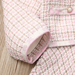 Stock Cute Girls Toddler Kid Baby Long Sleeve Coat Dress 2PCS Plaid Coat Tutu Dresses Suit