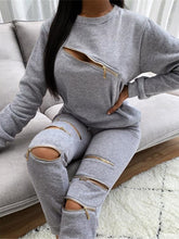 Load image into Gallery viewer, Tracksuit Women Two Piece Set Zipper Holes
