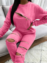 Load image into Gallery viewer, Tracksuit Women Two Piece Set Zipper Holes
